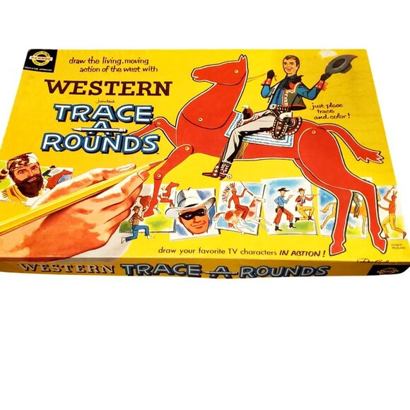 Vintage Children Hobby Drawing Kit Western Jointed Trace A Rounds Cowboys 1959 - Picture 1 of 16